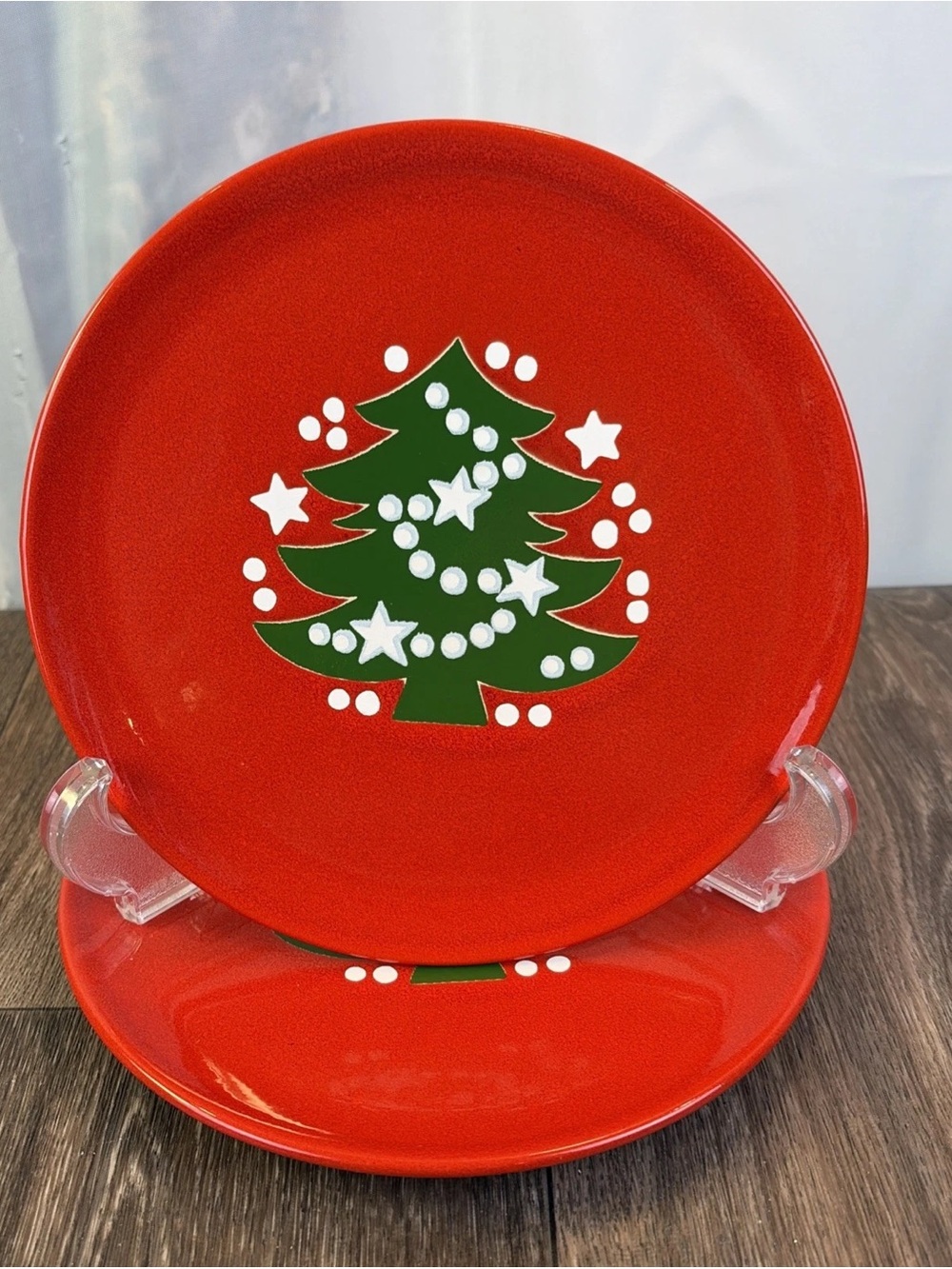 (2) Vintage Waechtersbach Christmas Tree Dessert Salad Plate 7.75" West Germany
